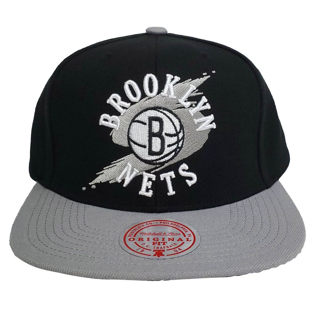 Brooklyn Nets Mitchell & Ness NBA Snapback Hat Cap Paint Splash Black Gray NWT
